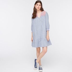 JCREW embroidered popover dress ruffle hem NWT
